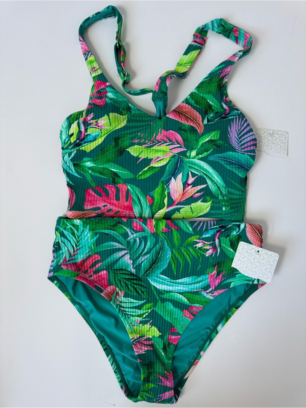 Next by Athena Tropical Print Ribbed Bikini Set Size M NWT V-Neck - Picture 4 of 16